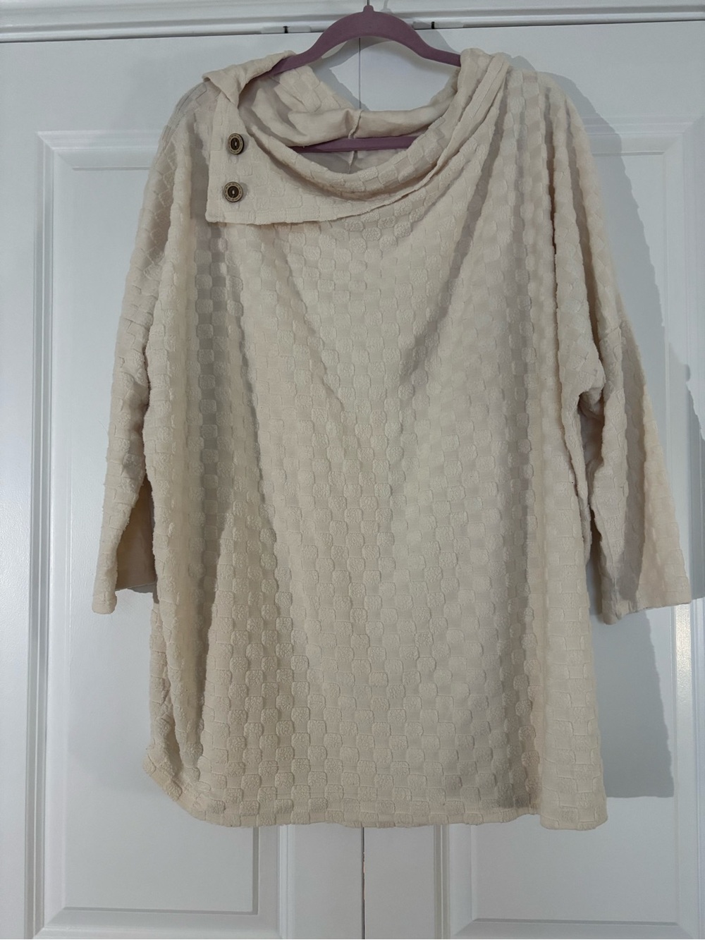 Cream Textured Cowl-Neck Button-Toggle Sweater